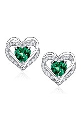 dazzling silver heart Emerald birthstone baby earrings